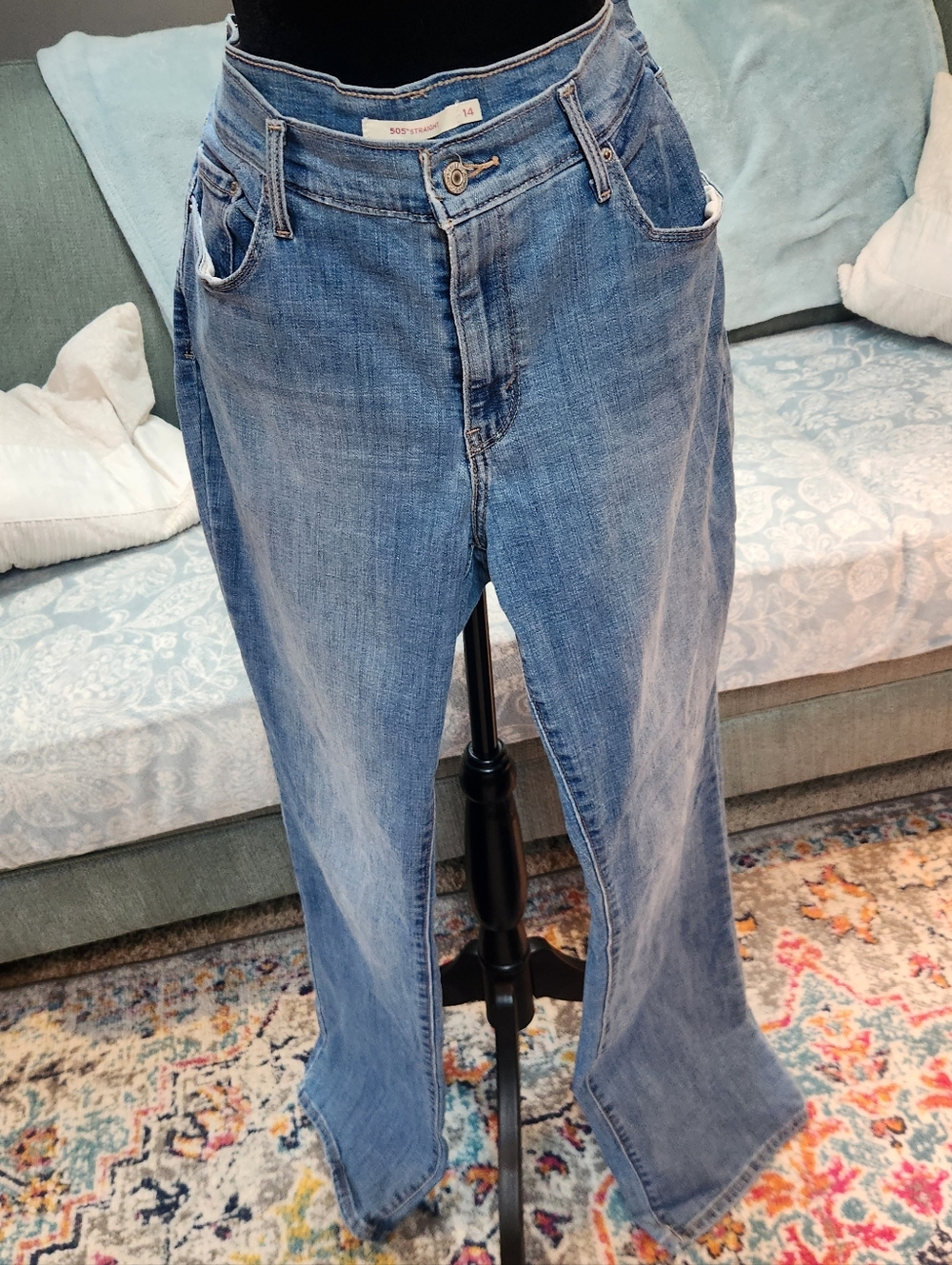 Levi's 505 Light Blue Women’s Straight Leg Jeans 14 Tall Long